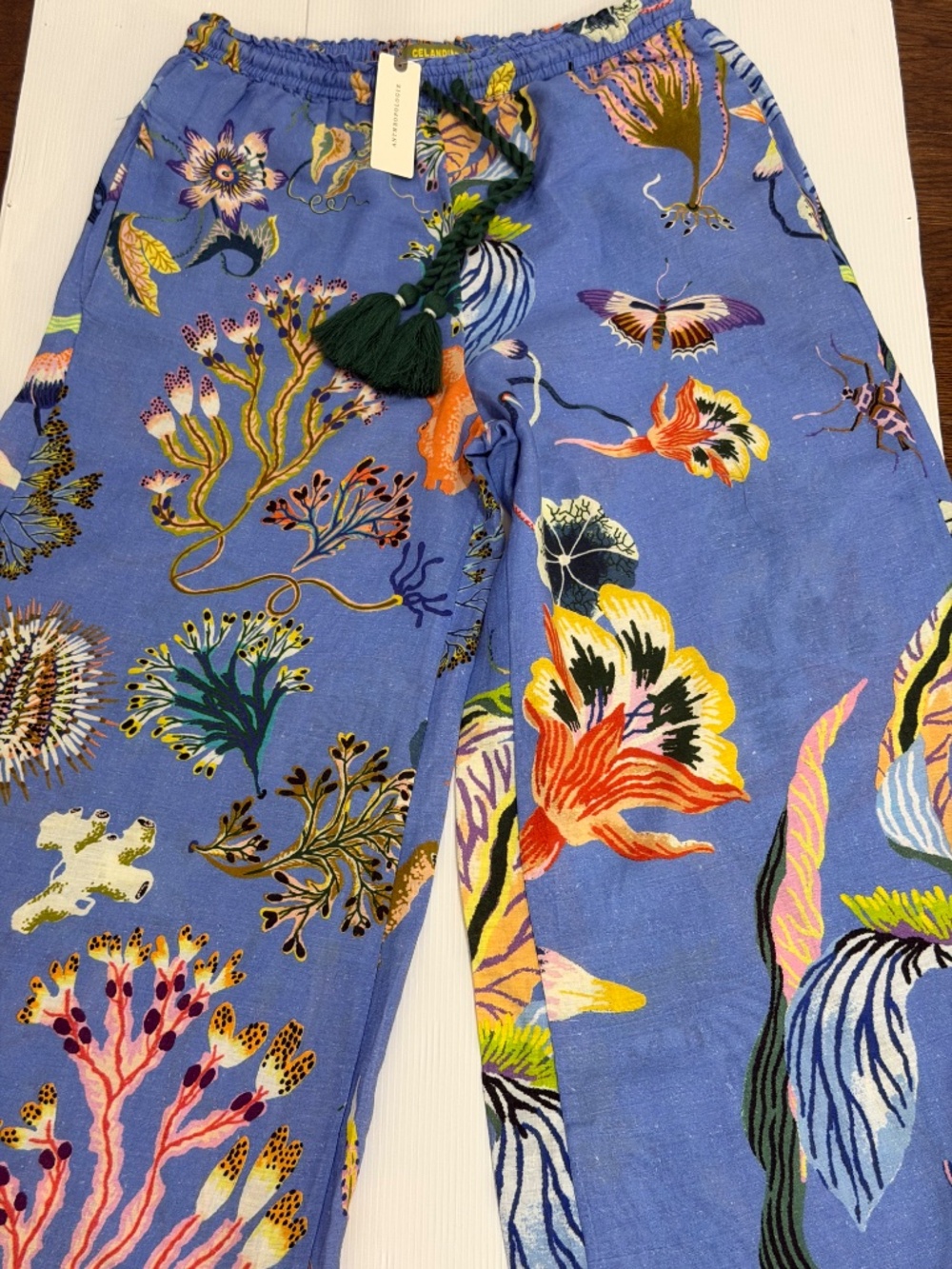 NWT Anthropologie Celandine x Sarah Gordon Linen Blend Wide-Leg Pants Blue XS - Picture 10 of 12